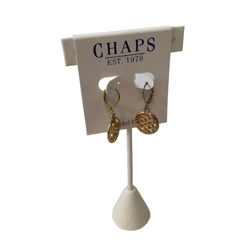 CHAPS Gold Toned Leverback Earrings.